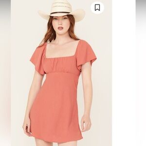 Chic Coral Flutter Sleeve Mini Dress
